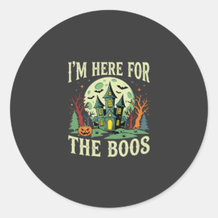 Sticker Rond Maison hantée Halloween et citrouilles Boos