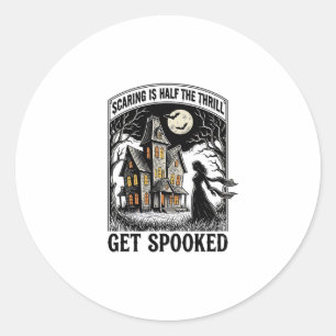 Sticker Rond Maison Hantée Halloween Gravure Vintage Horreur S