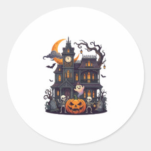 Sticker Rond Maison Hantée Halloween Squelettes Citrouille Fant