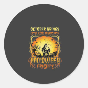 Sticker Rond Maison Hantée Peur d'Halloween Pleine Lune Citroui