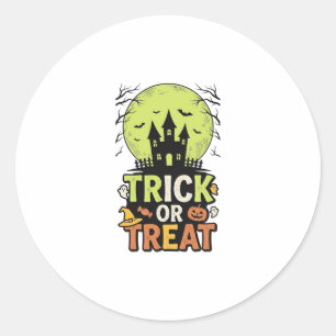 Sticker Rond Maison Hantée Vintage Trick or Treat Halloween Dés