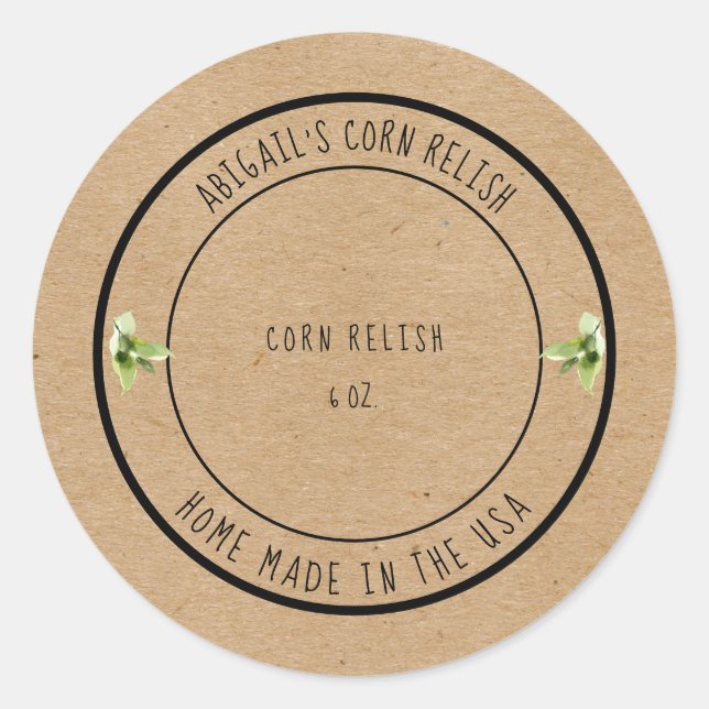 Sticker Rond Maison Made Corn Relish Foliing Custom (Devant)