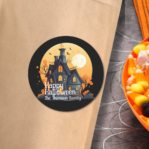 Sticker Rond Maison moderne Black Orange Hauny Happy Halloween
