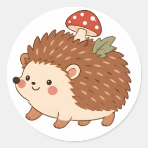 Sticker Rond Maisonnette de champignon de hérisson mignon autoc