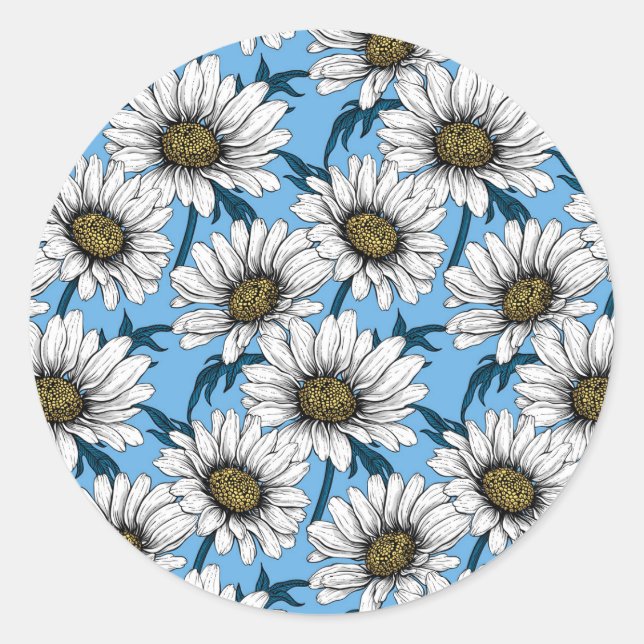 Sticker Rond Maisonnettes, fleurs sauvages sur bleu (Devant)