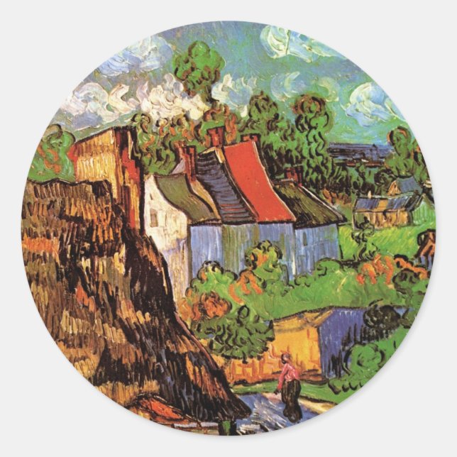 Sticker Rond Maisons à Auvers par Vincent van Gogh (Devant)