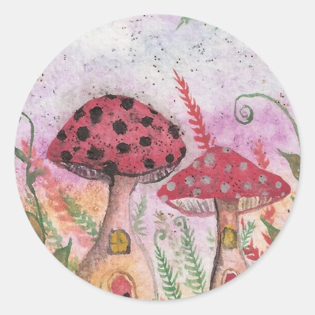 Sticker Rond Maisons de champignons (Devant)