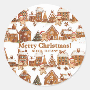 Sticker Rond Maisons en pain d'épice hommes village de Noël