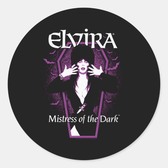 Sticker Rond Maîtresse Elvira Des Chauves-Bats Violets Foncé Et (Devant)
