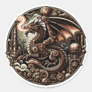 Sticker Rond Majesté mécanique : Le Dragon Steampunk de la Co