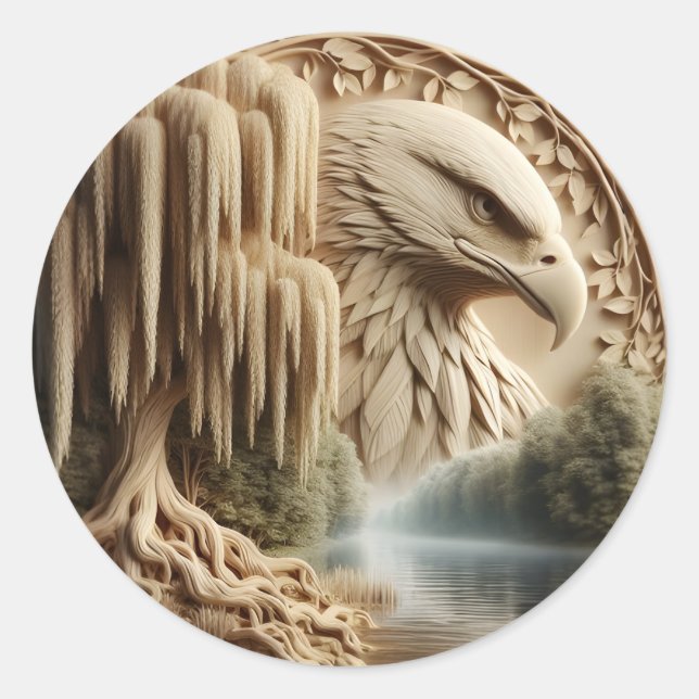 Sticker Rond Majestic Eagle surplombant le lac Serene (Devant)
