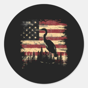 Sticker Rond Majestic Heron 4 juillet Drapeau américain Nature