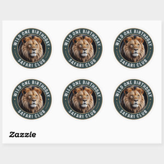 Sticker Rond Majestic Lion Wild One Anniversaire Safari Club Ro