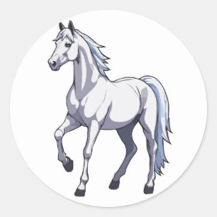 Sticker Rond Majestic White Stallion - Cheval gracieux
