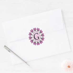 Sticker Rond Majuscule G monogramme floral