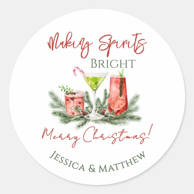 Sticker Rond Making Spirits Bright Custom Couples Holiday (Devant)