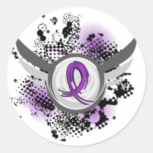 Sticker Rond Maladie d'Alzheimer pourpre de ruban et d'ailes