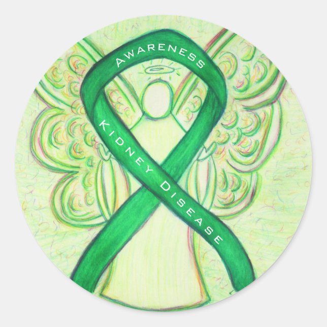 Sticker Rond Maladie du rein Sensibilisation Ruban Angel Decal (Devant)