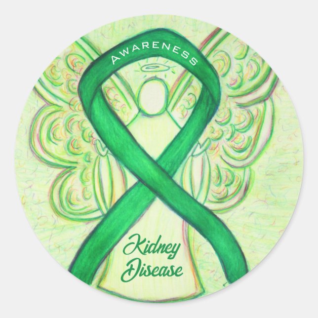 Sticker Rond Maladie du rein Sensibilisation Ruban Angel Decal (Devant)