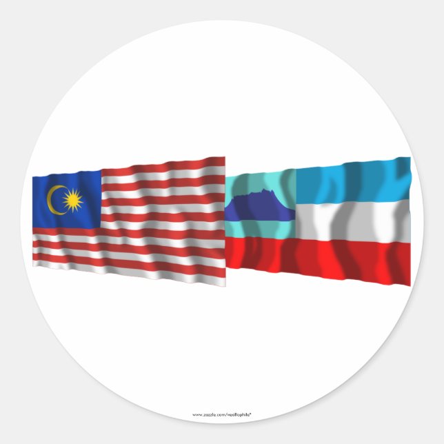 Sticker Rond Malaisie & Sabah agitant des drapeaux (Devant)