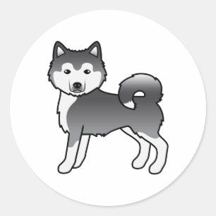 Sticker Rond Malamute d'Alaska bleu Chien de dessin animé migno