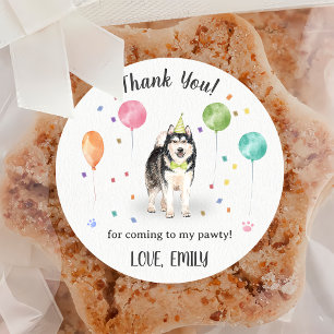 Sticker Rond Malamute d'Alaska Merci d'anniversaire