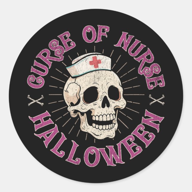 Sticker Rond Malédiction de l'infirmière Halloween Crâne Éffray (Devant)