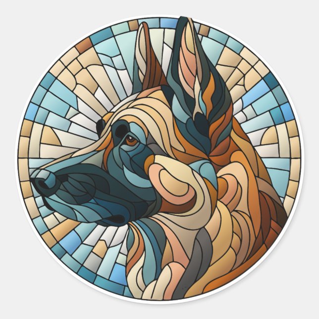 Sticker Rond Malinois belge - Art Mosaïque (Devant)