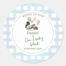 Sticker Rond Mallard Lucky Duck 1st Birthday 