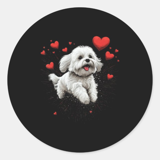 Sticker Rond Maltese Dog Love Heart For Valentines Day Maltese  (Devant)