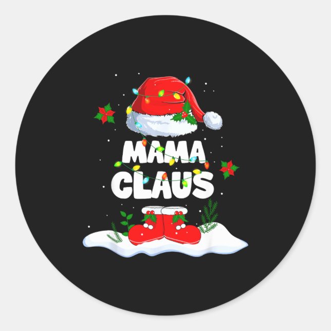 Sticker Rond Mama Claus Santa Matching Family Christmas Lights  (Devant)