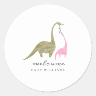 Sticker Rond Mama et bébé Dinosaur Baby shower rose