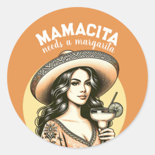 Sticker Rond Mamacita A Besoin D'Une Margarita Vintage