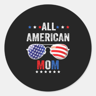 Sticker Rond Maman américaine drapeau États-Unis 4 juillet lune