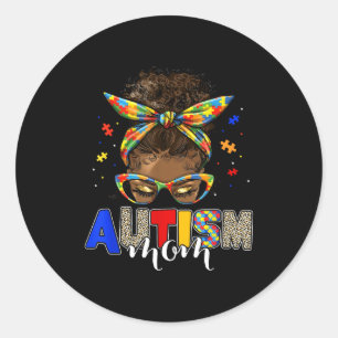 Sticker Rond Maman autiste chignon désordonné femmes noires sen