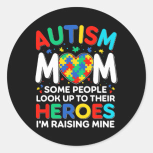 Sticker Rond Maman autiste élevant des héros Sensibilisation à