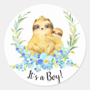 Sticker Rond Maman & Baby Sloth C'est un GARÇON Favoriser Stick