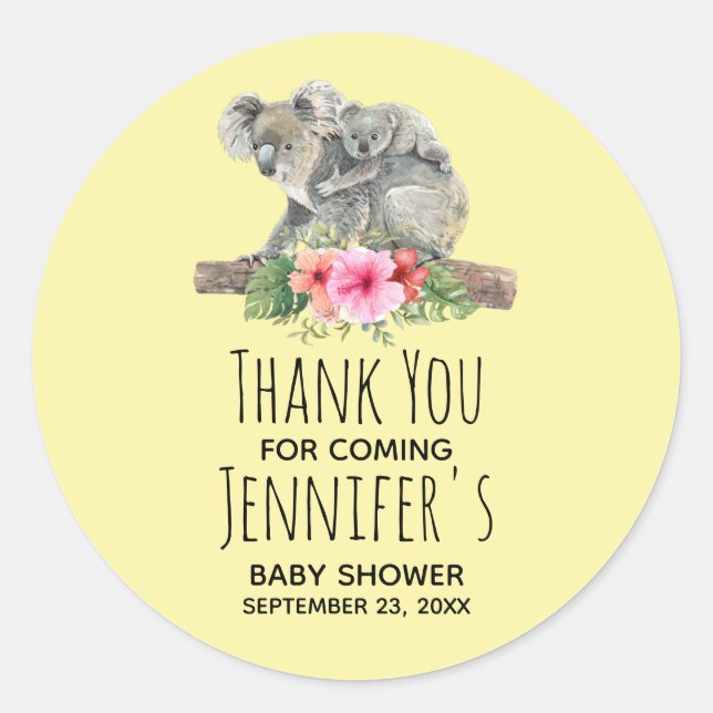 Sticker Rond Maman & Bébé Koala Ours Baby shower d'aquarelle mi (Devant)