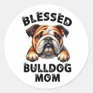 Sticker Rond Maman Bouledogue Bénie Amour de Chiot Chien Mignon