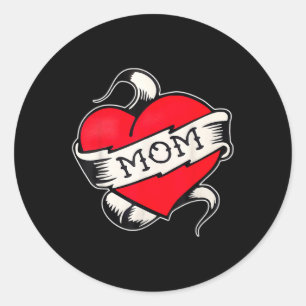 Sticker Rond Maman Coeur Traditionnel Vieux École Tatouage Flas