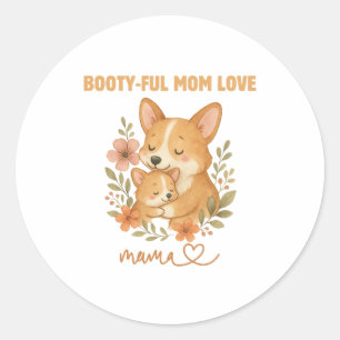 Sticker Rond Maman Corgi Adorable Fête des Mères