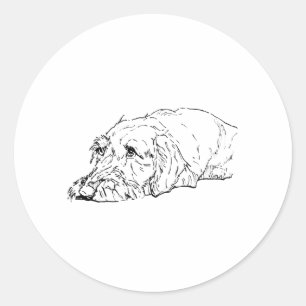 Sticker Rond Maman de chien, teckel à poil dur - Mignon