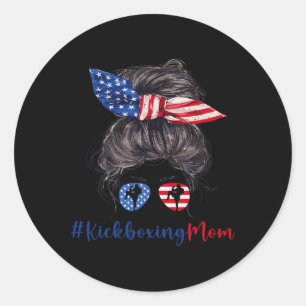 Sticker Rond Maman de kickboxing Drapeau américain Cadeau de la