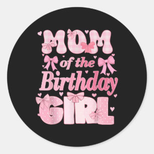 Sticker Rond Maman De La Fille Anniversaire Famille Rose Coquet