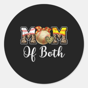 Sticker Rond Maman Des Deux Messy Bun Baseball Softball Mama Mo