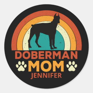 Sticker Rond Maman Doberman Vintage Sunset Personnalisé