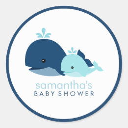 Sticker Rond Maman et Baby Whale Baby shower {blue}