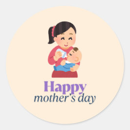 Sticker Rond Maman et bébé, jour de mère heureuse