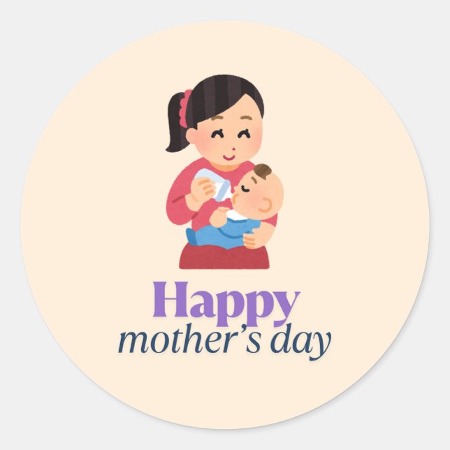 Sticker Rond Maman et bébé, jour de mère heureuse (Devant)