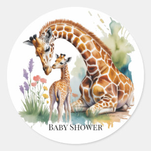 Sticker Rond Maman et moi girafe aquarelle Baby Shower